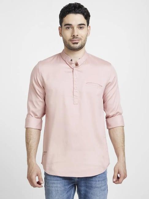 spykar dusty pink cotton slim fit short kurta