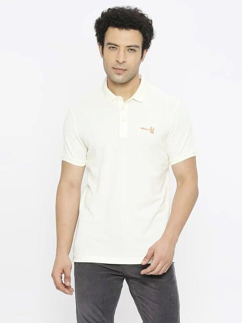 spykar ecru cotton regular fit polo t-shirt