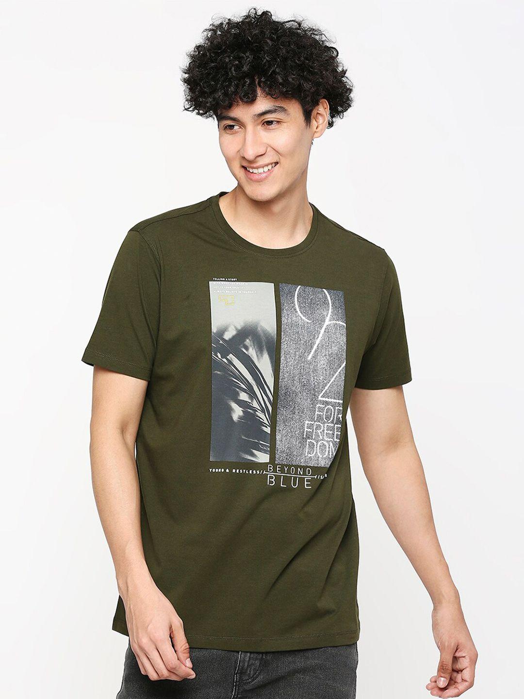 spykar graphic printed cotton slim fit t-shirt