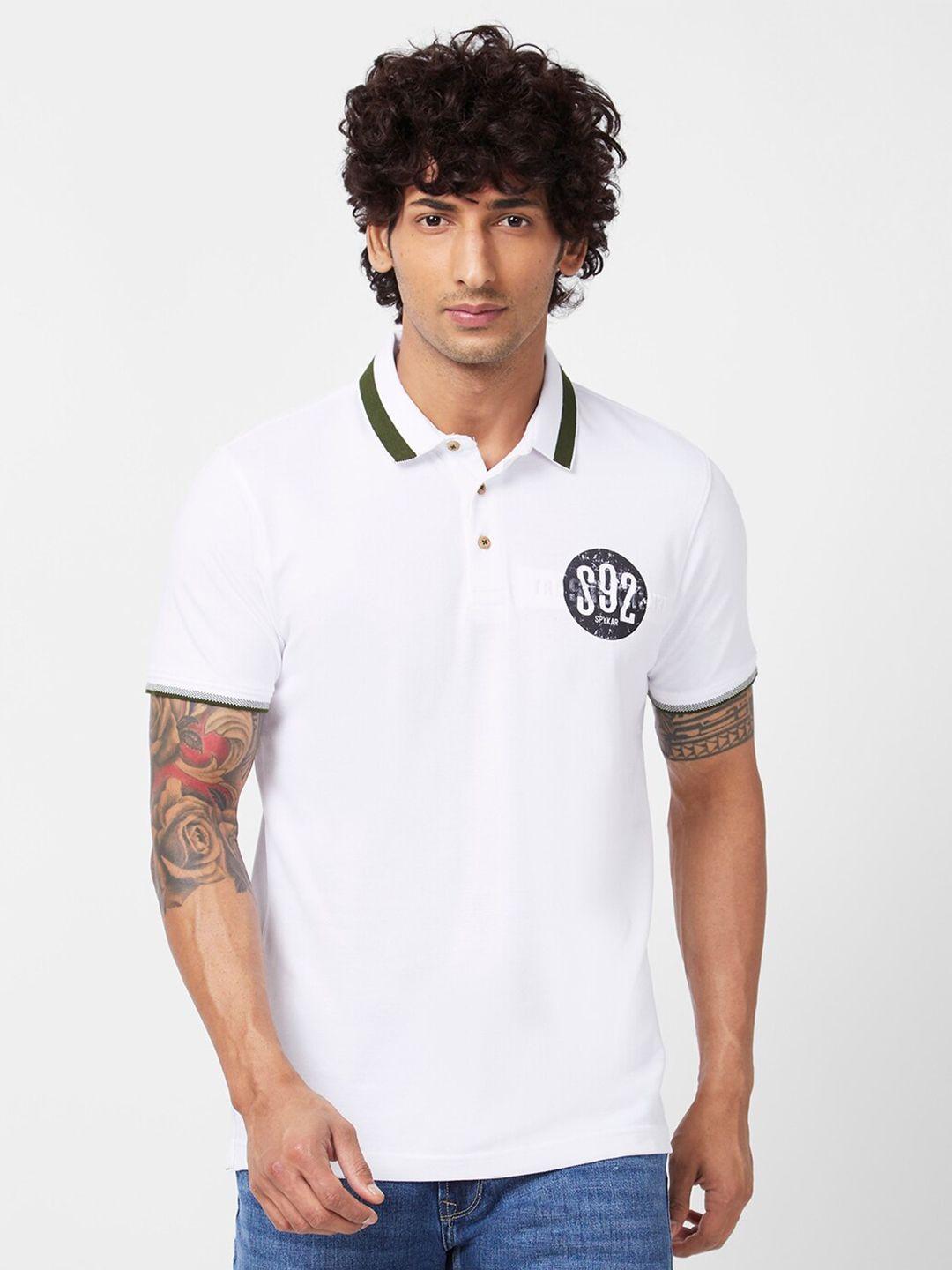 spykar graphic printed polo collar slim fit cotton casual t-shirt
