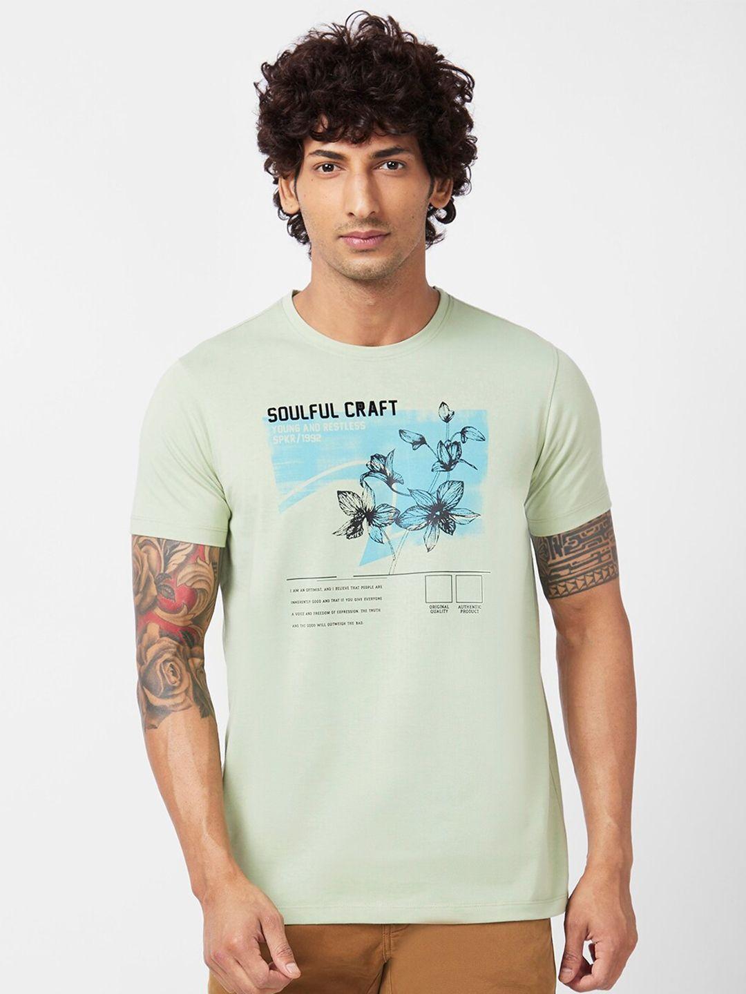 spykar graphic printed round neck slim fit cotton casual t-shirt