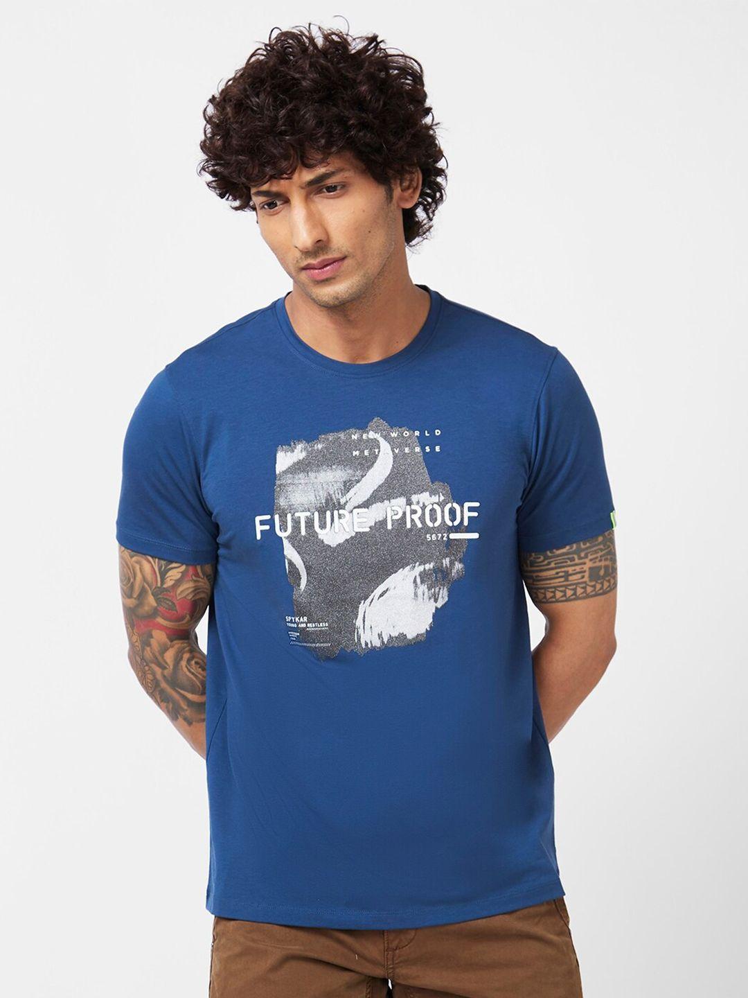 spykar graphic printed slim fit cotton casual t-shirt