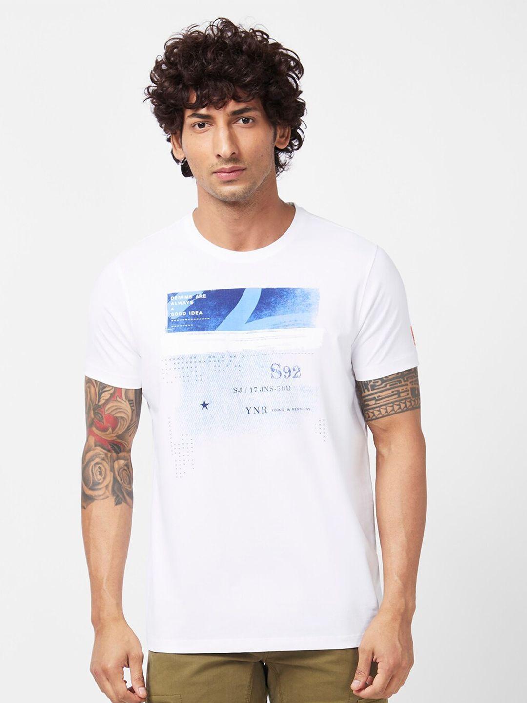 spykar graphic printed slim fit cotton casual t-shirt