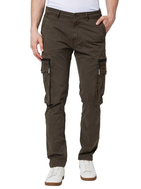 spykar green cotton cargo fit cargos