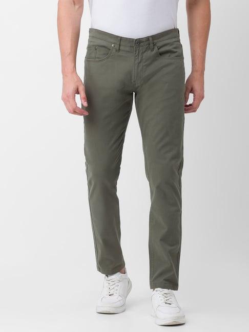 spykar green cotton slim fit chinos