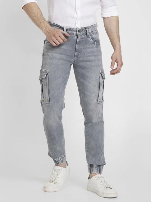 spykar grey cotton comfort fit jogger jeans