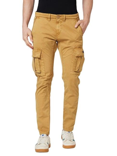 spykar khaki cotton cargo fit cargos