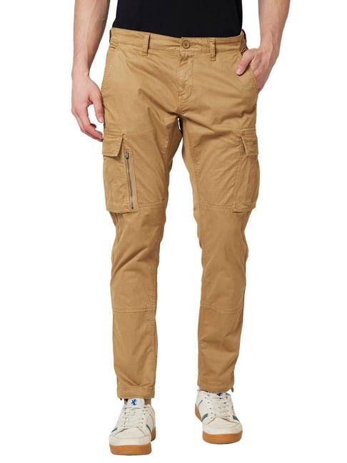 spykar khaki cotton cargo fit cargos