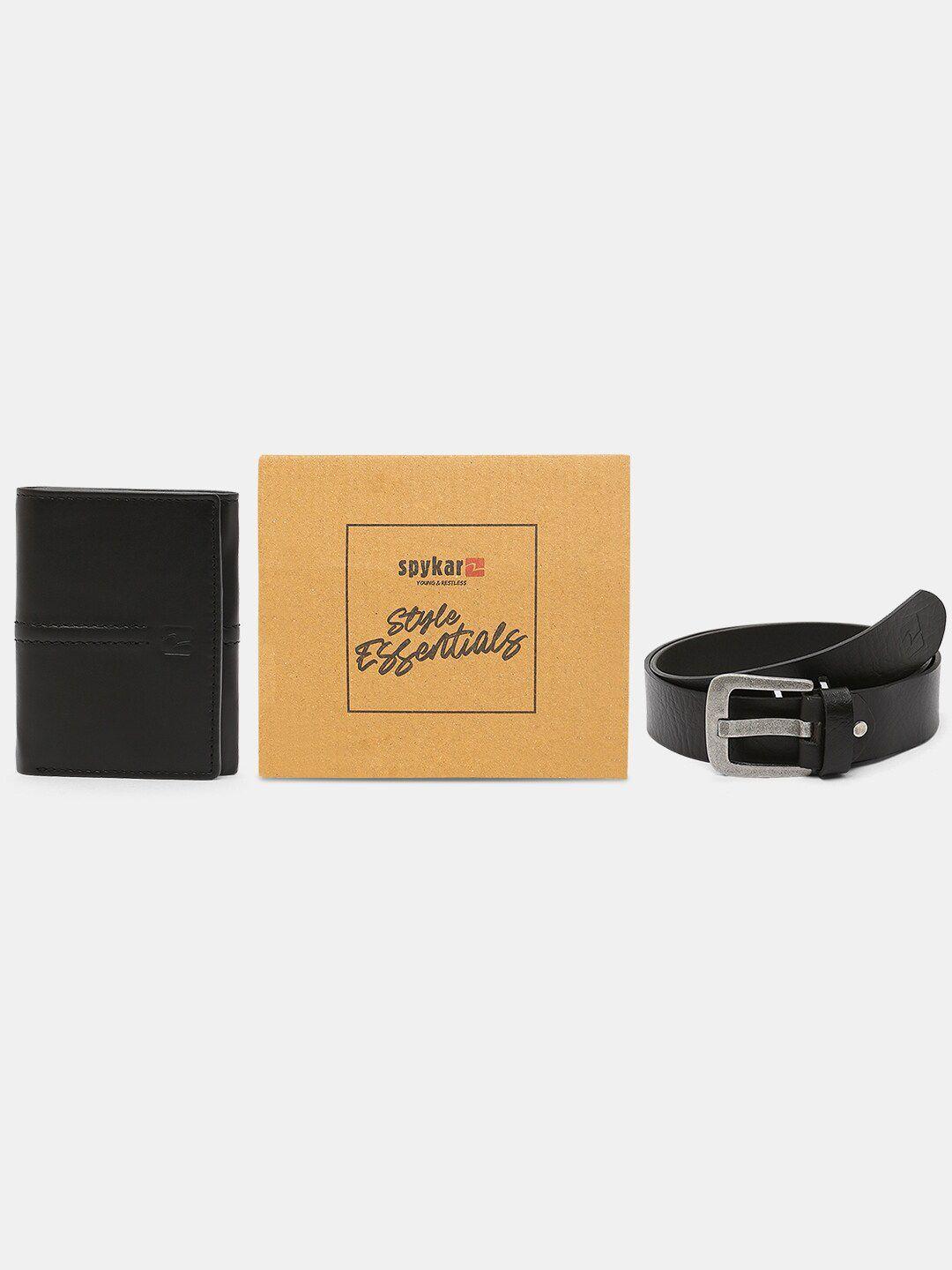 spykar leather belt & wallet combo