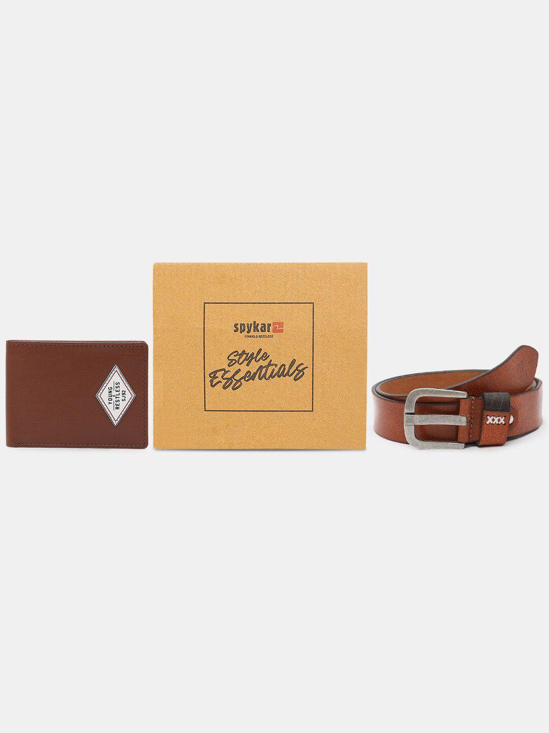 spykar leather belt & wallet combo