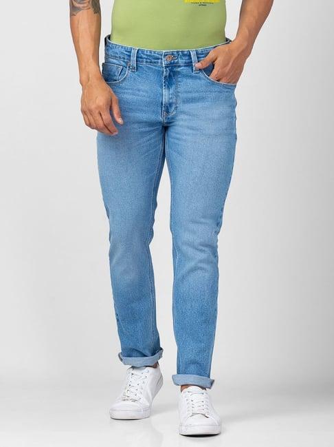 spykar light blue cotton comfort fit jeans