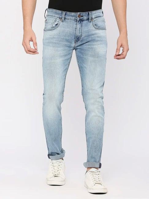 spykar light blue cotton slim fit jeans