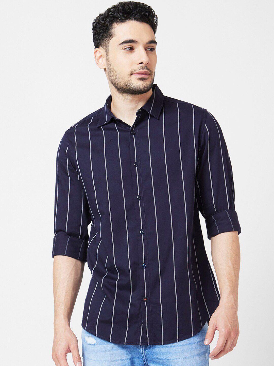 spykar long sleeves classic slim fit striped casual cotton shirt