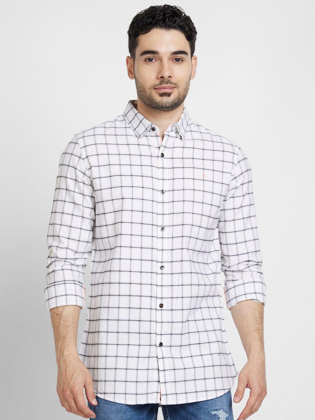 spykar long sleeves classic windowpane checked casual cotton shirt