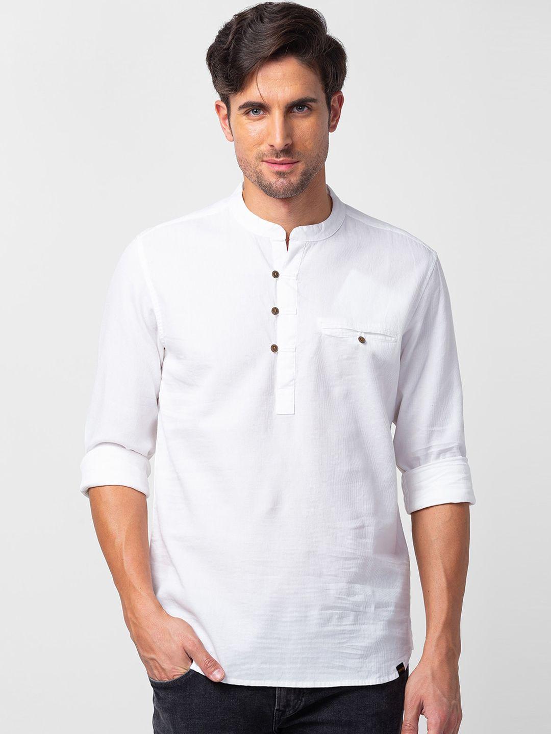 spykar mandarin collar cotton short kurta