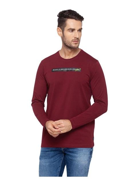 spykar maroon crew t-shirt