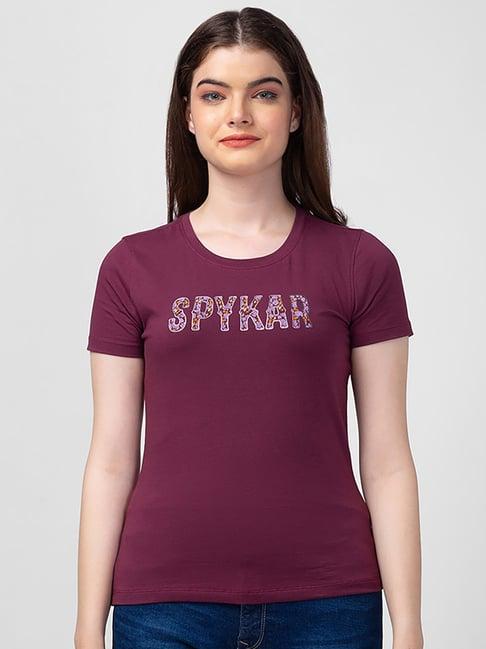 spykar maroon printed t-shirt