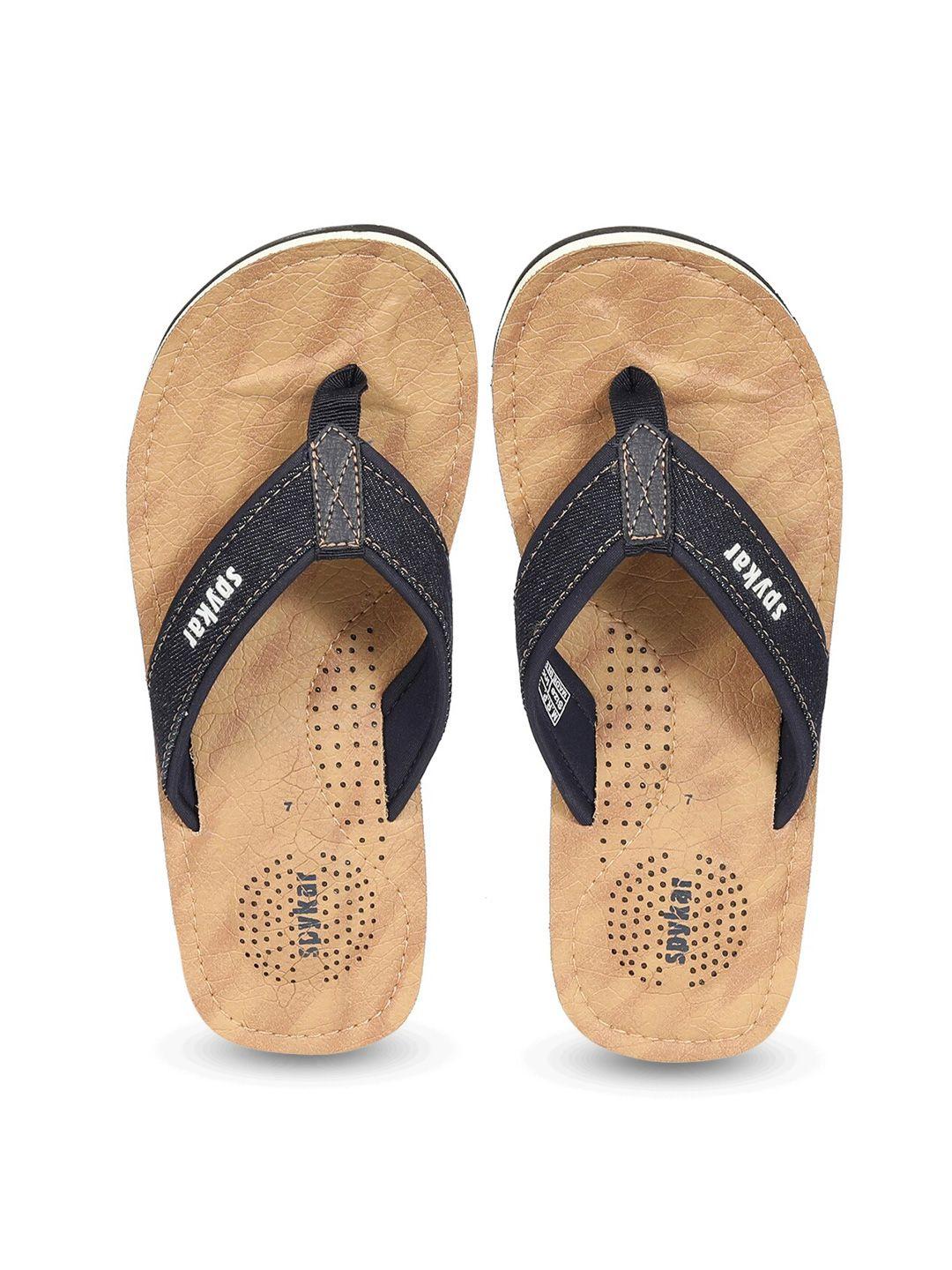 spykar men beige & black printed thong flip-flops