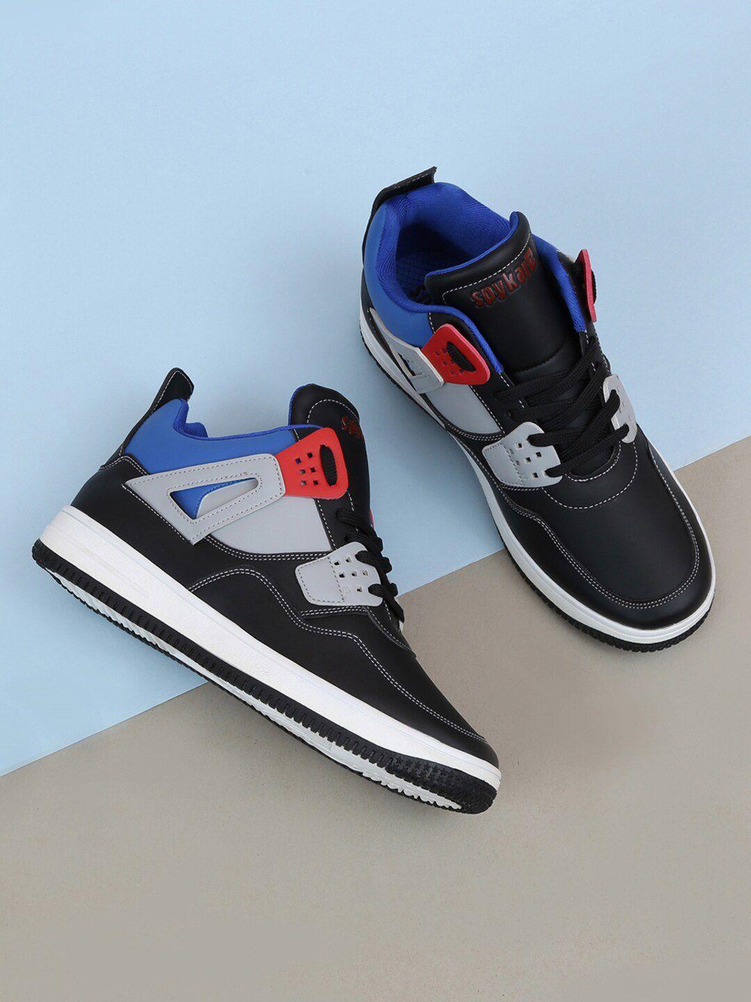 spykar men ben black & blue colour blocked high top sneakers