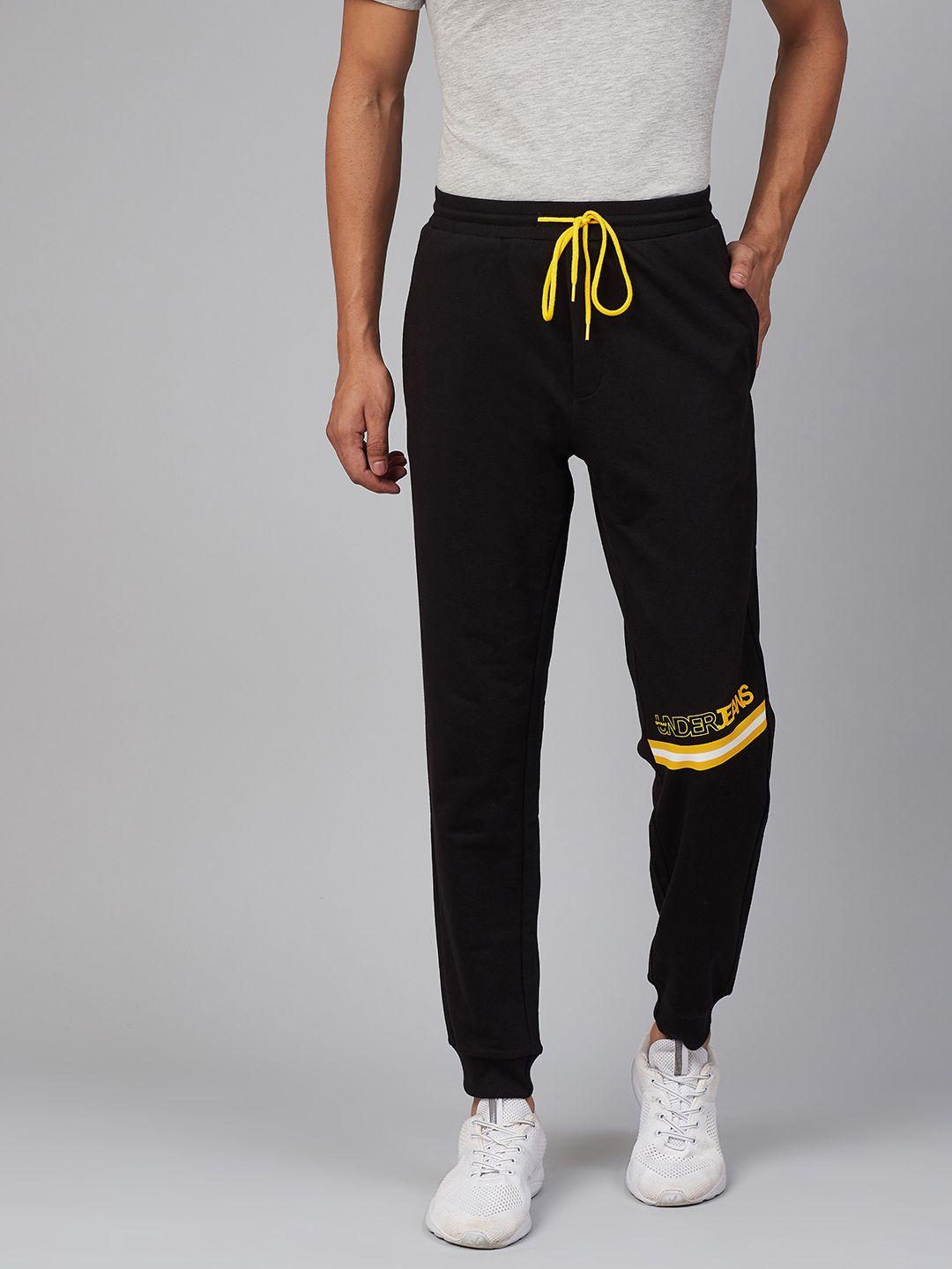 spykar men black printed detail joggers