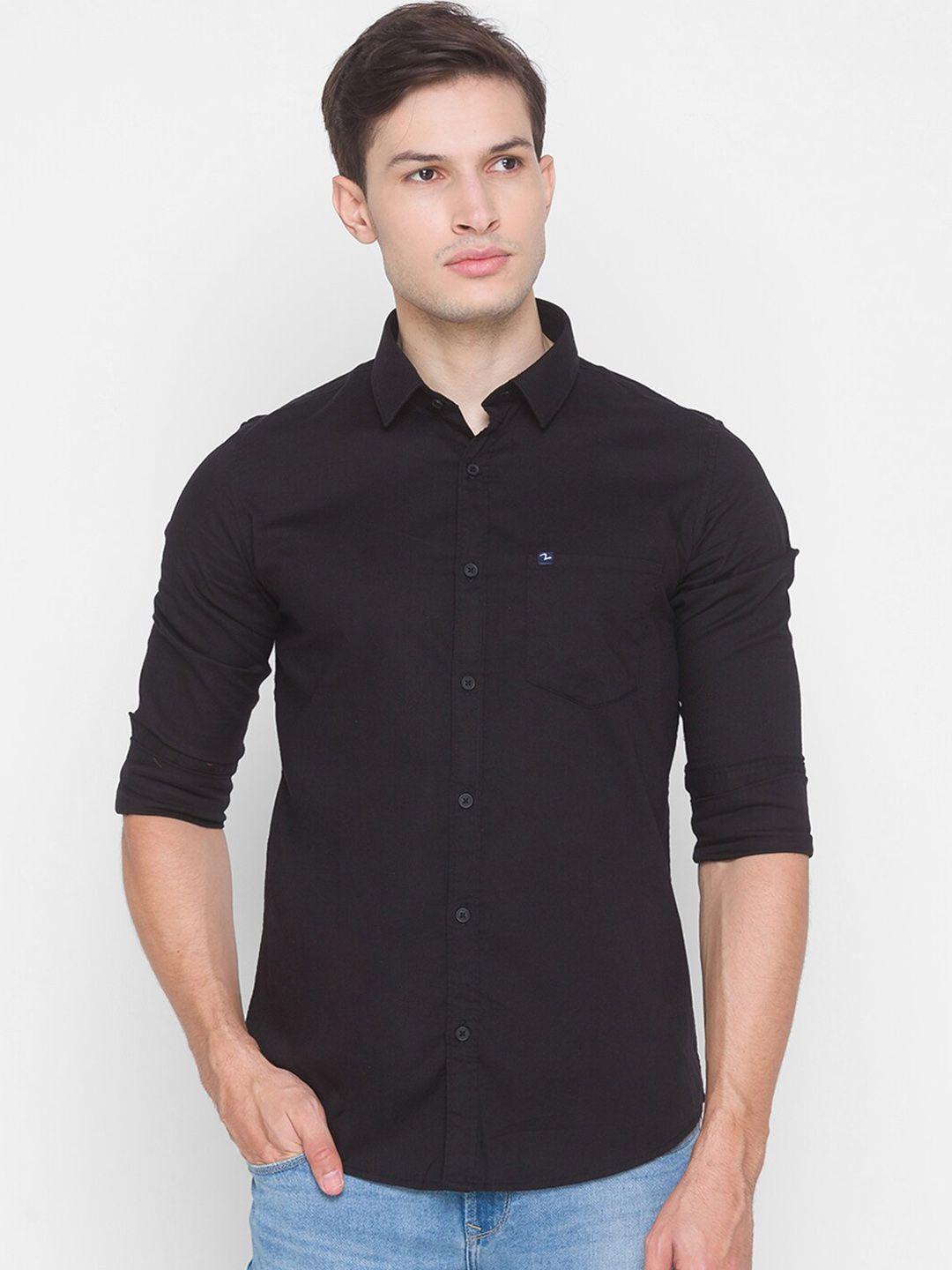 spykar men black slim fit opaque casual shirt