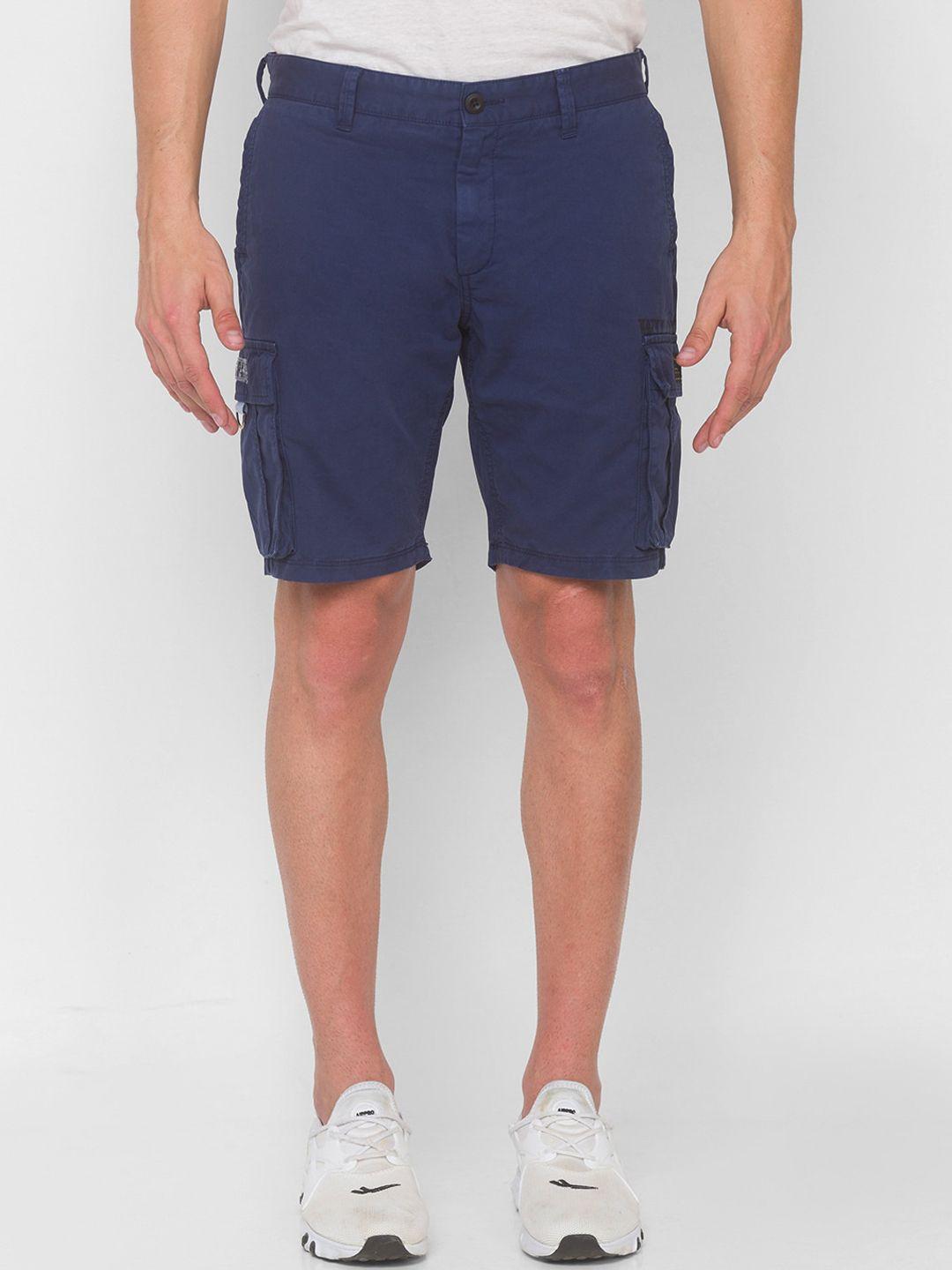 spykar men blue cargo pure cotton shorts