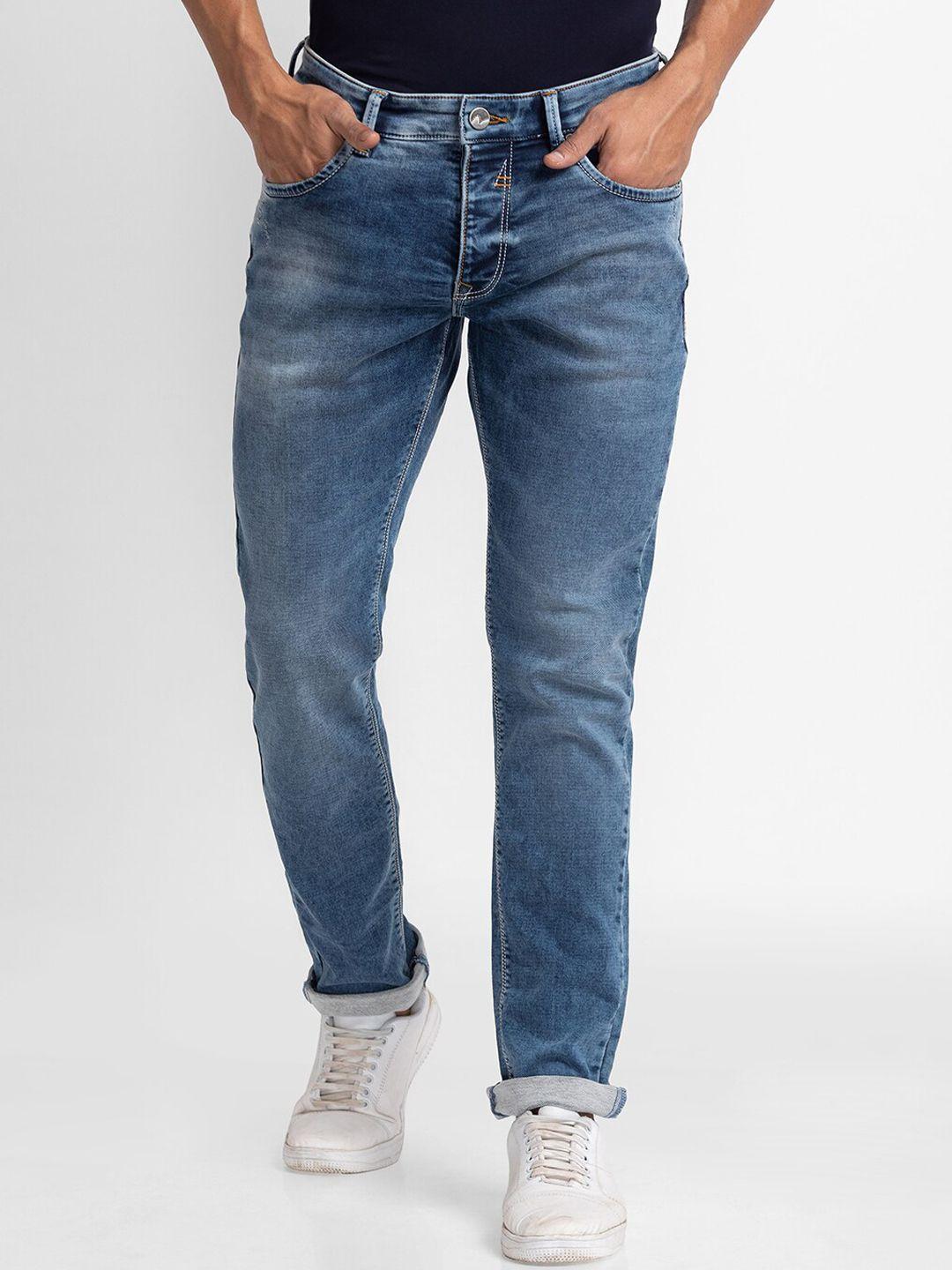 spykar men blue relaxed fit high-rise heavy fade jeans