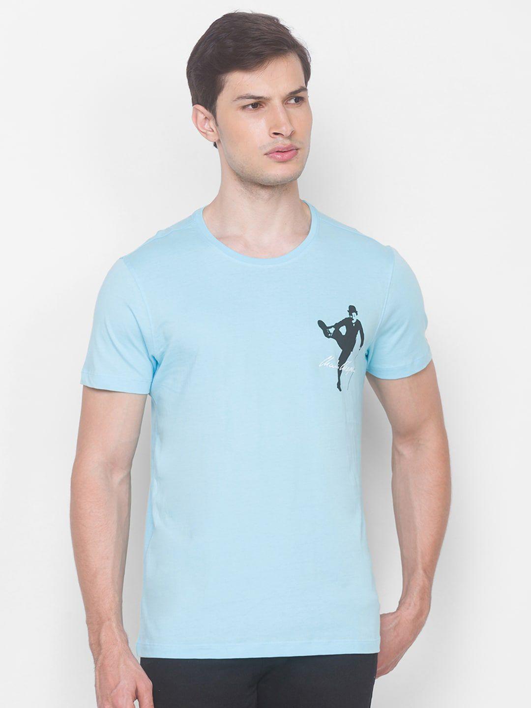 spykar men blue slim fit cotton t-shirt