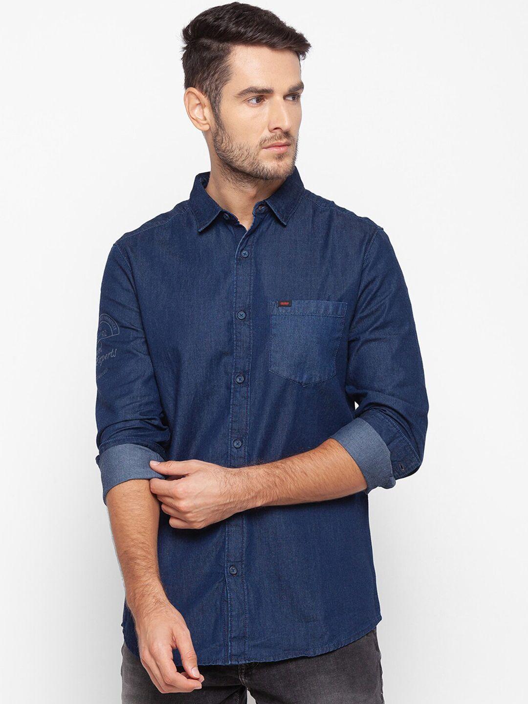 spykar men blue slim fit opaque casual shirt