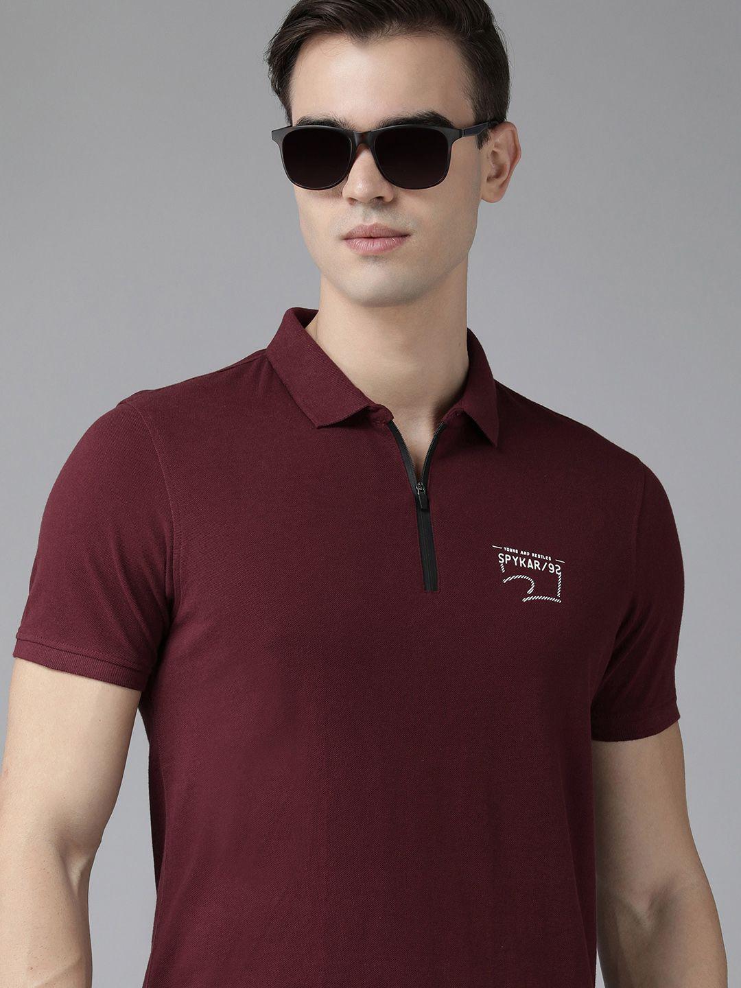 spykar men brand logo polo collar pure cotton t-shirt