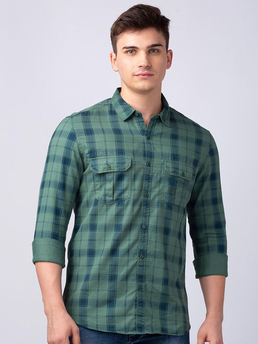 spykar men classic slim fit checked casual cotton shirt