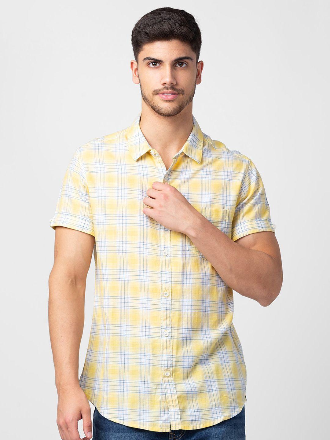 spykar men classic slim fit checked cotton casual shirt