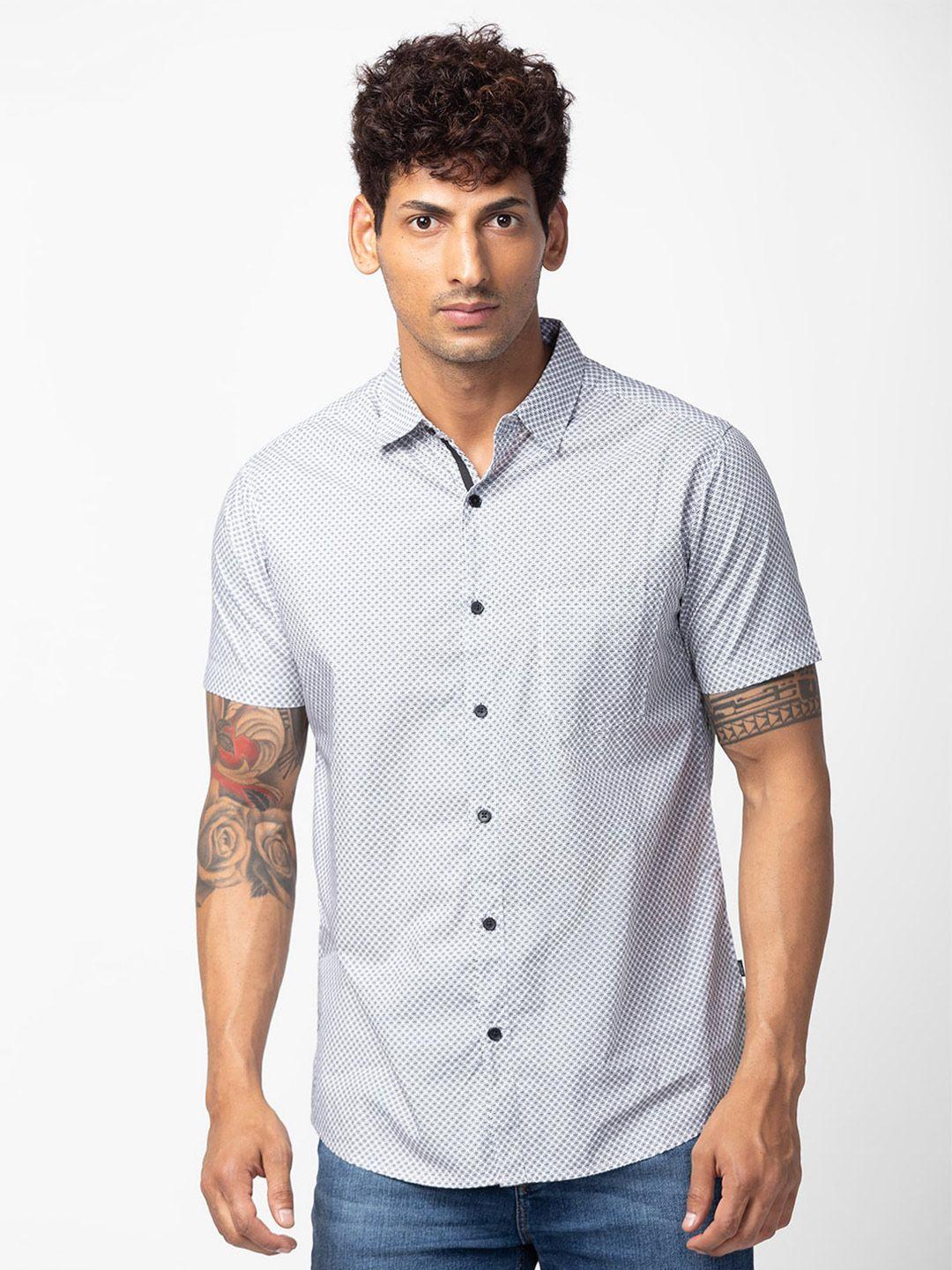 spykar men classic slim fit printed casual cotton shirt