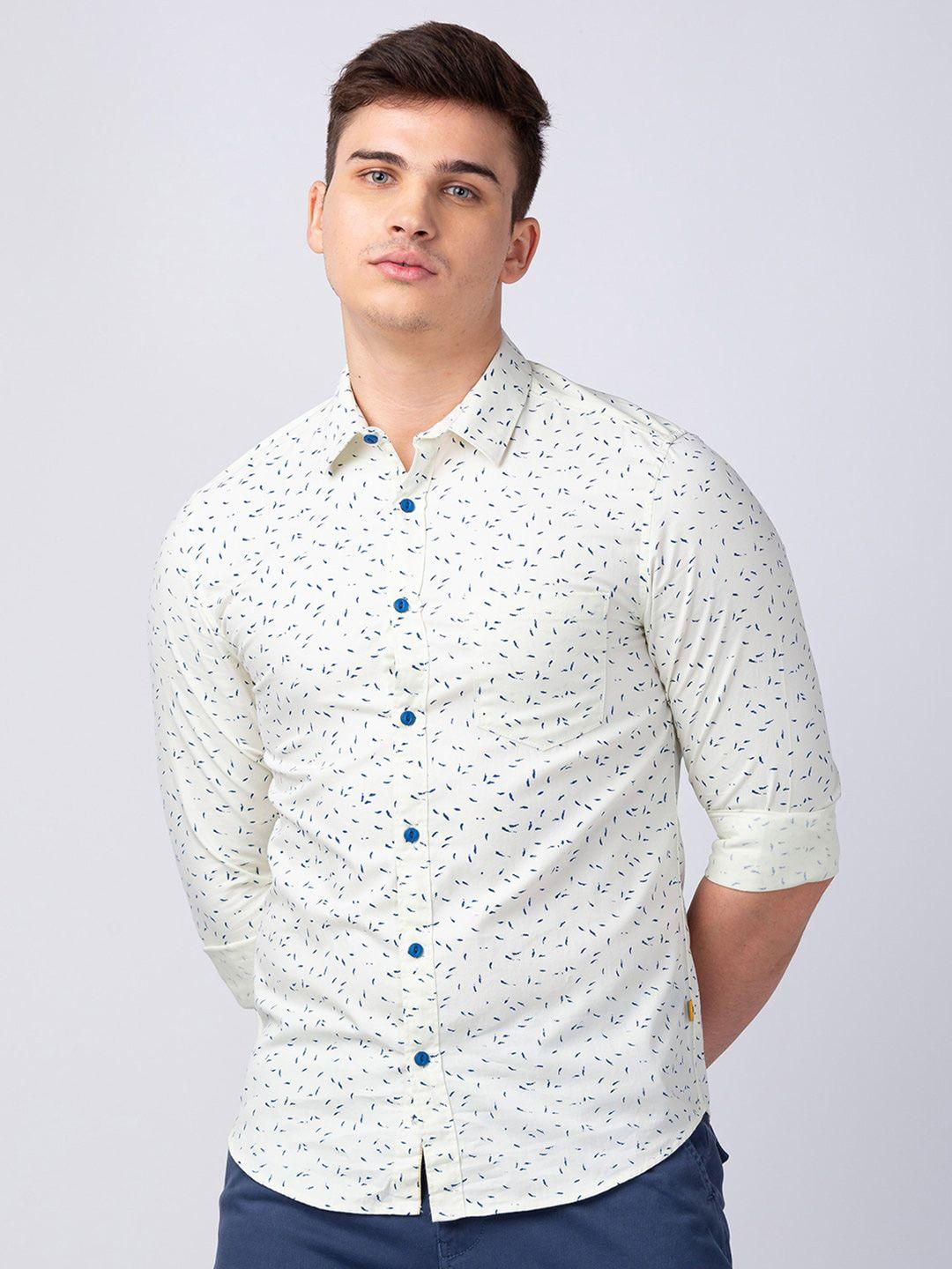 spykar men classic slim fit printed casual cotton shirt