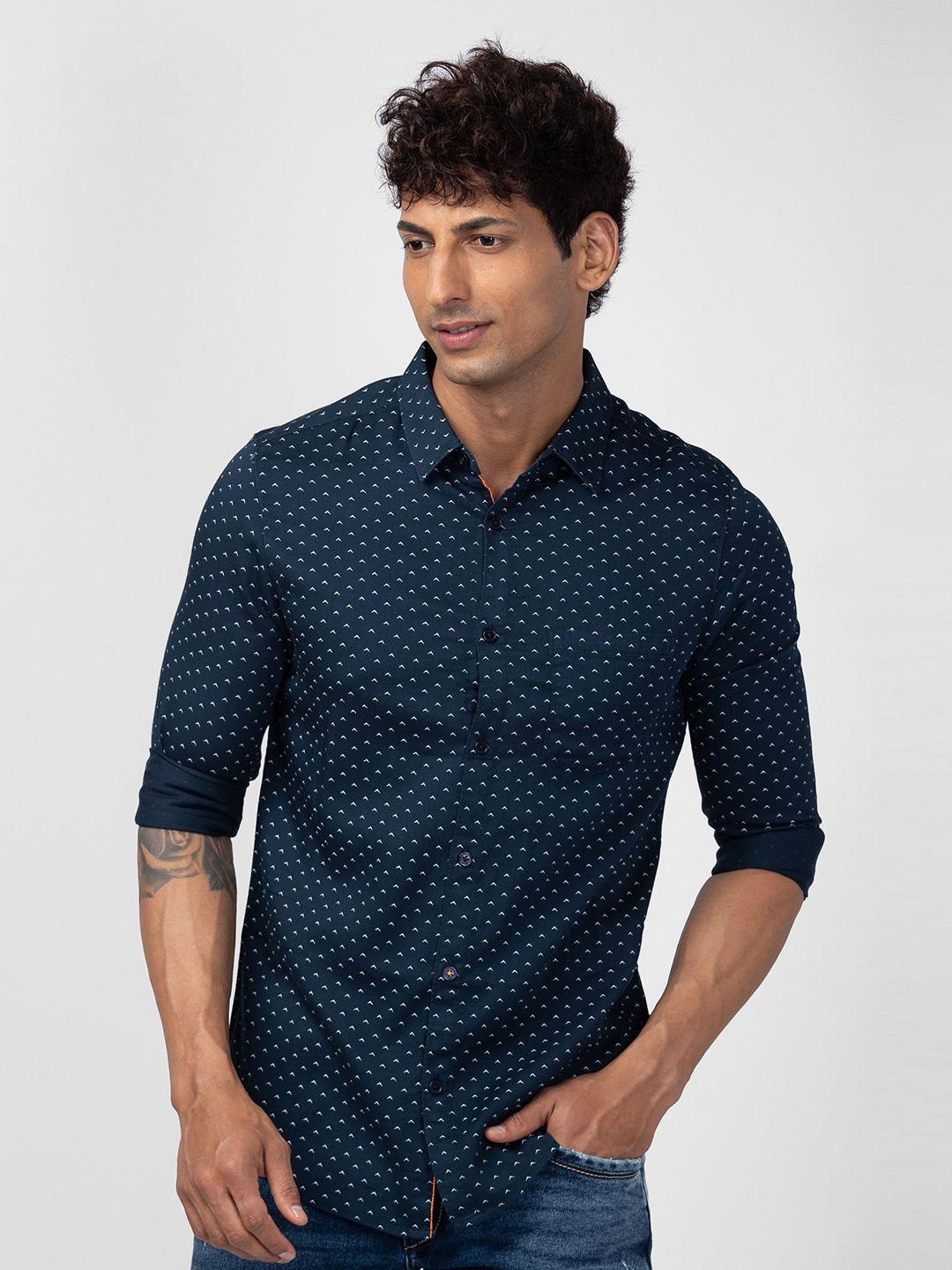 spykar men classic slim fit printed cotton casual shirt