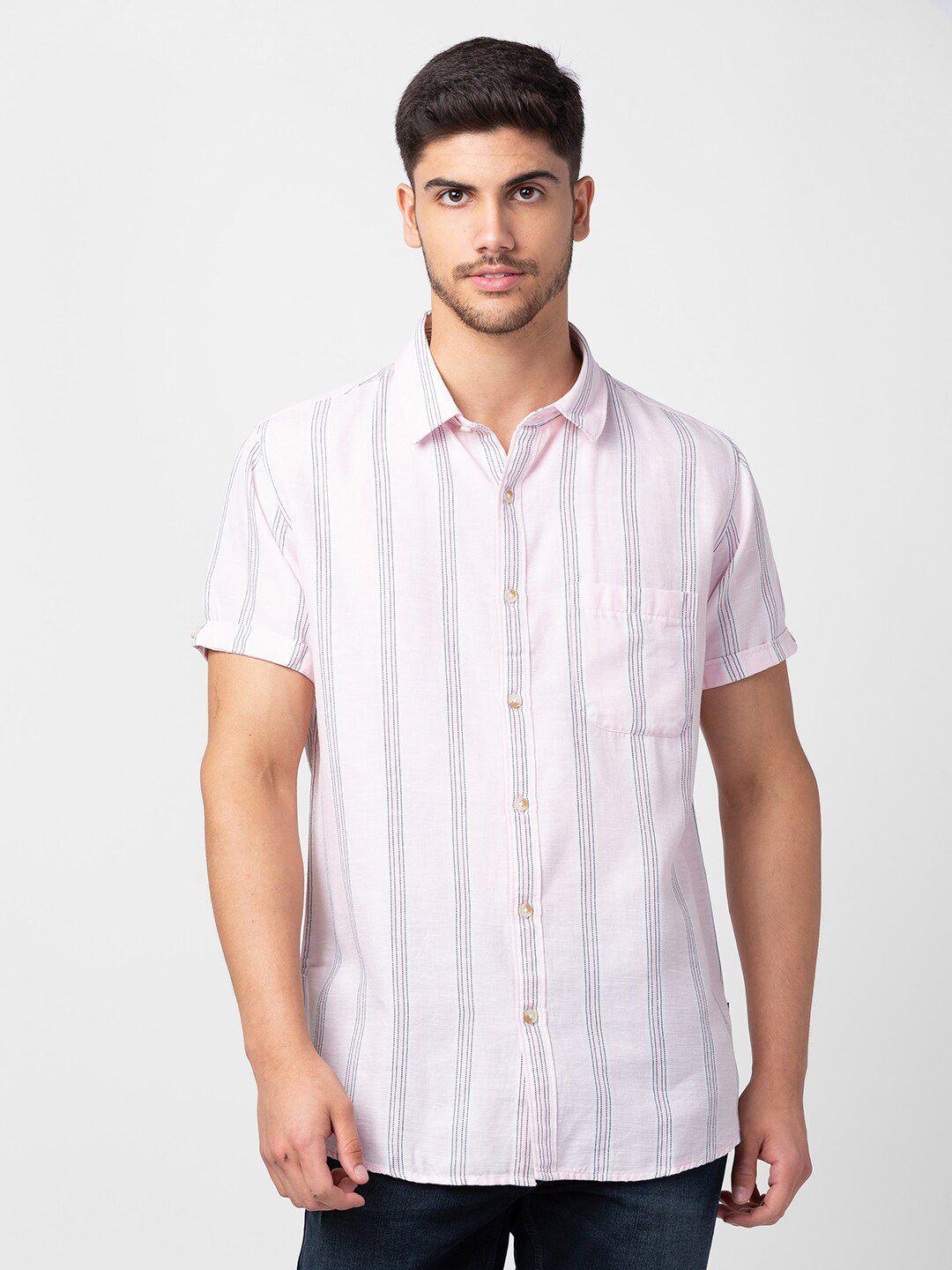 spykar men classic slim fit striped casual shirt