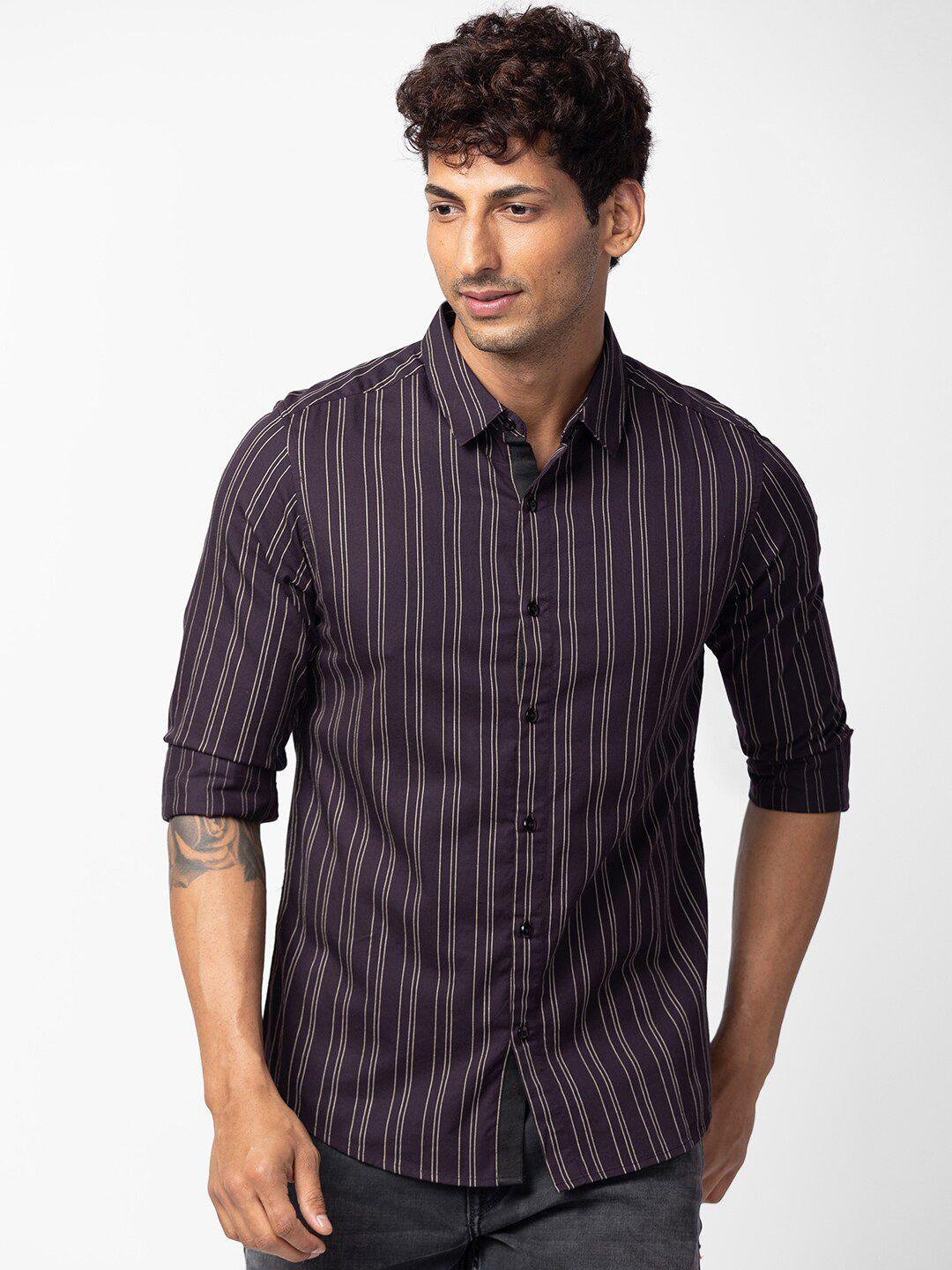 spykar men classic slim fit striped cotton casual shirt
