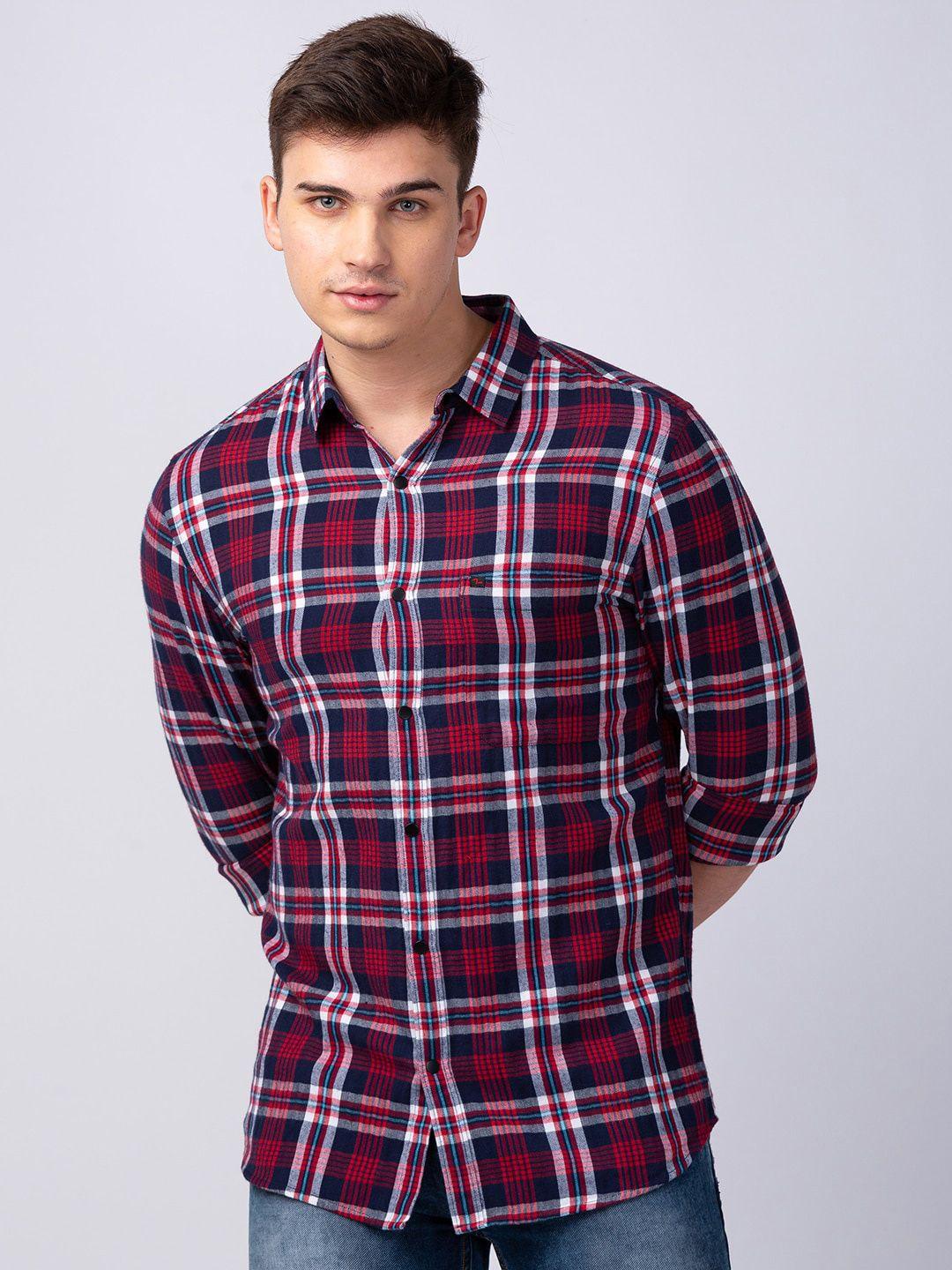 spykar men classic tartan checks checked cotton casual shirt