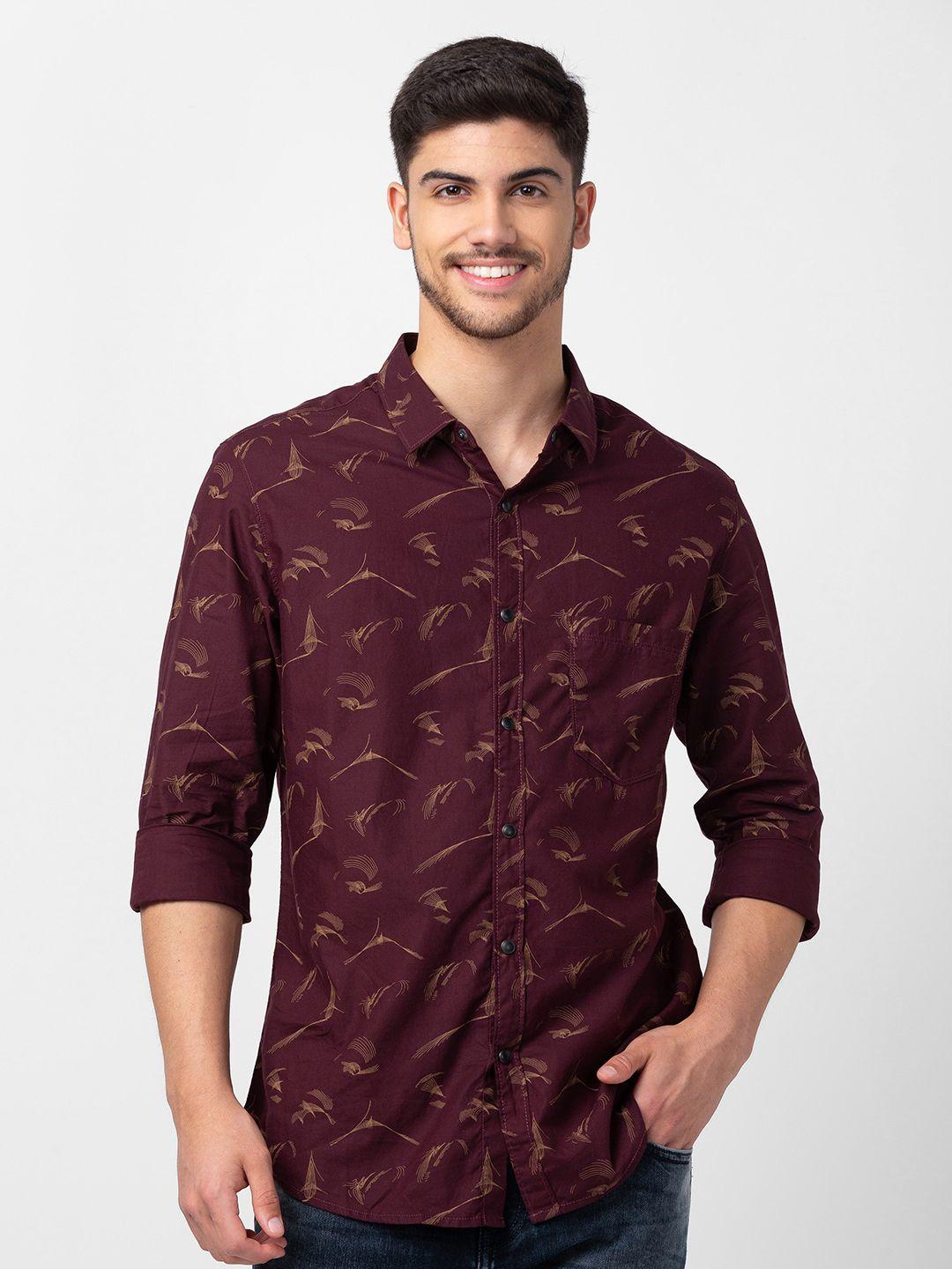 spykar men cotton classic slim fit printed casual shirt