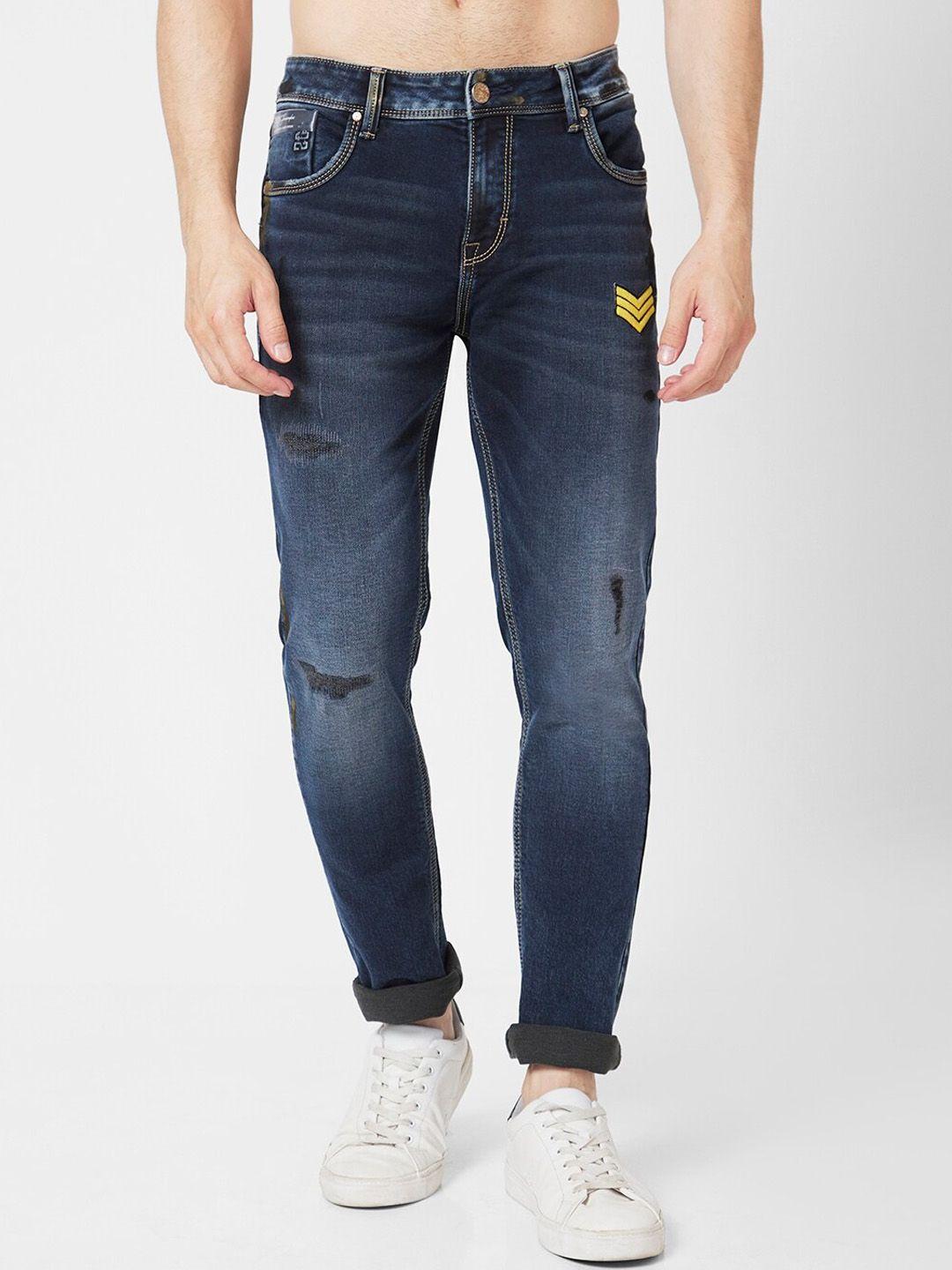spykar men cotton slim fit narrow low distressed light fade jeans