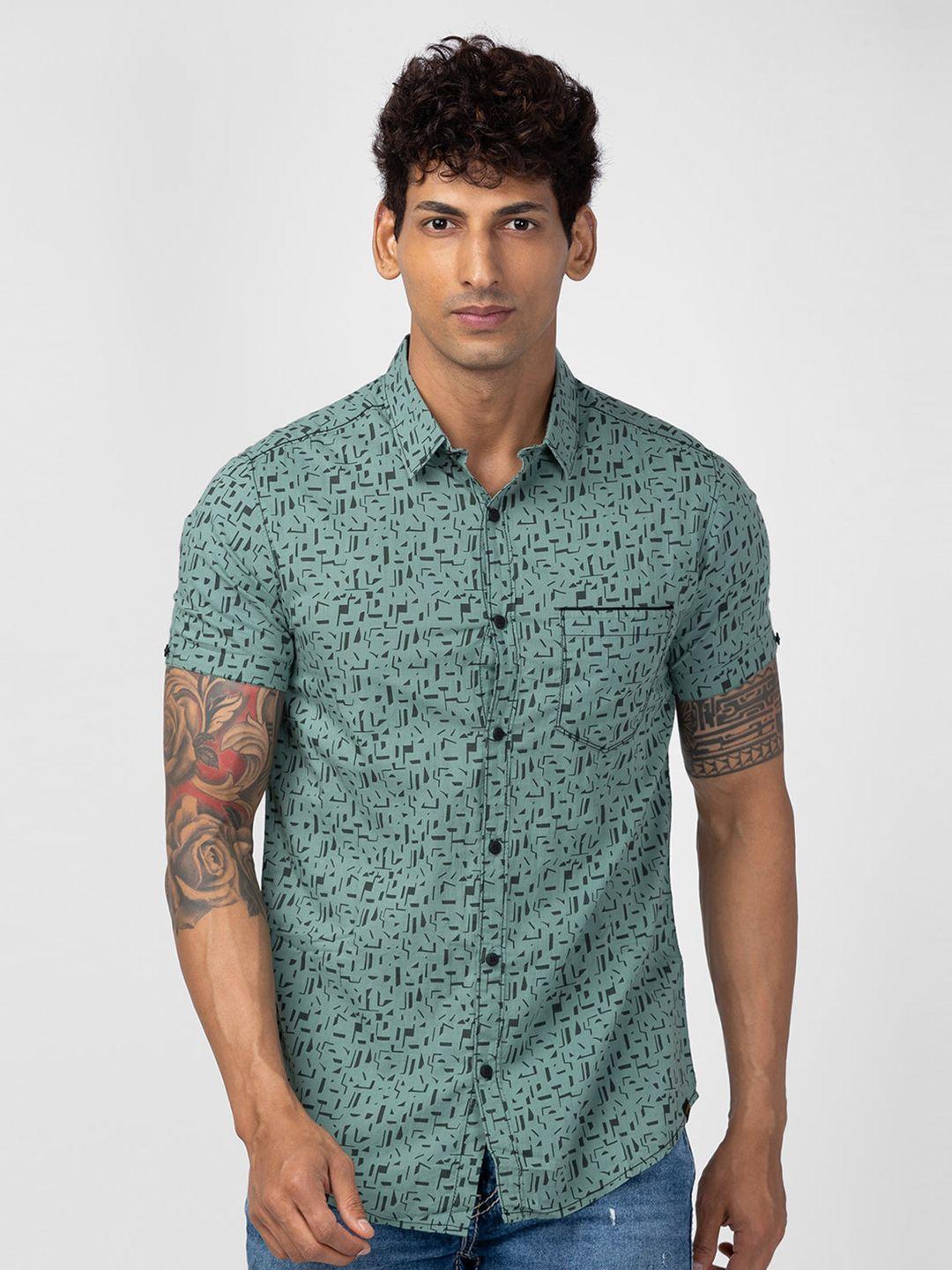 spykar men cotton slim fit printed casual shirt