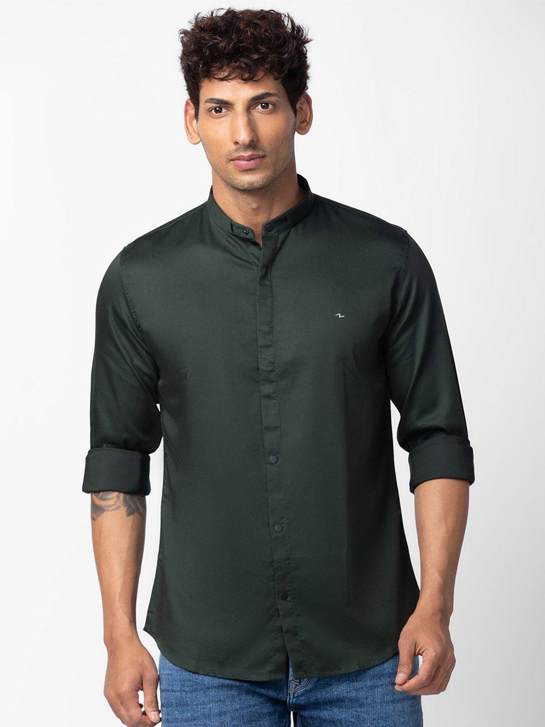 spykar men cotton solid slim fit casual shirt