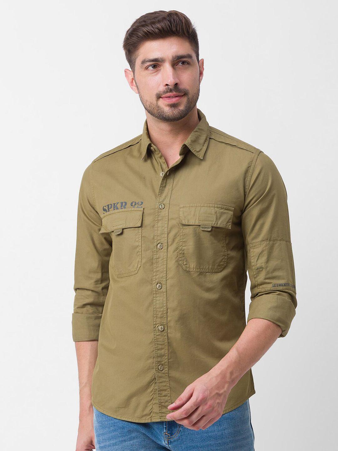 spykar men green casual shirt