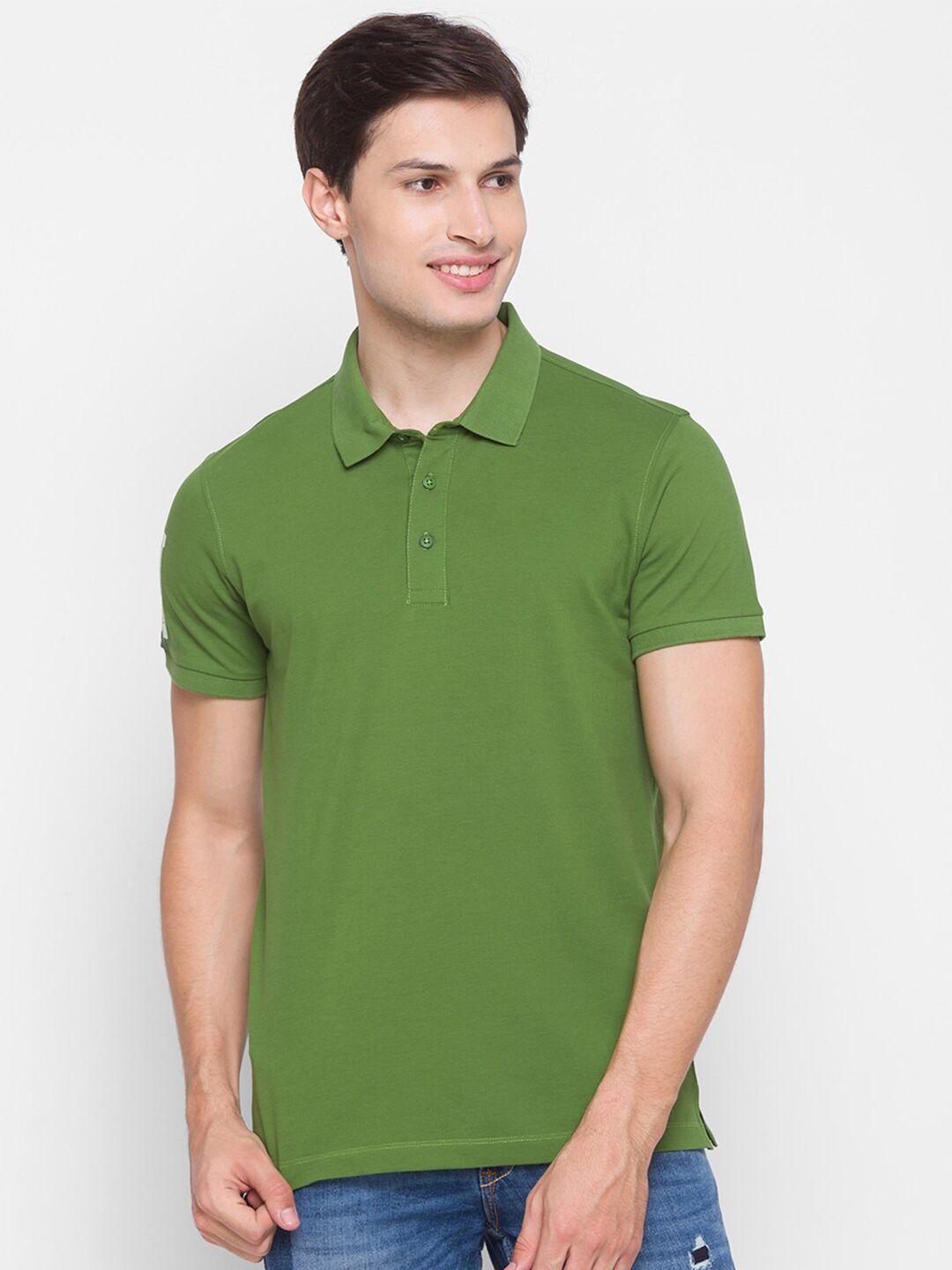 spykar men green polo collar slim fit t-shirt