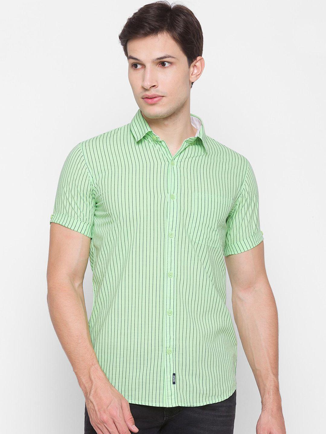 spykar men green slim fit opaque casual shirt