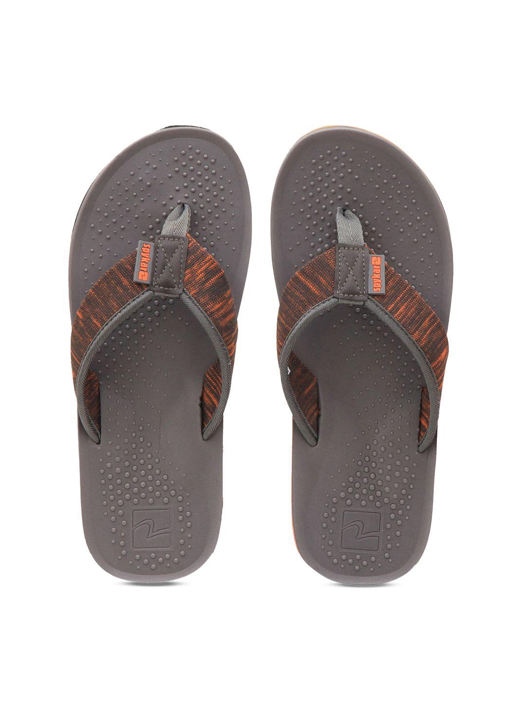 spykar men grey & orange rubber thong flip-flops