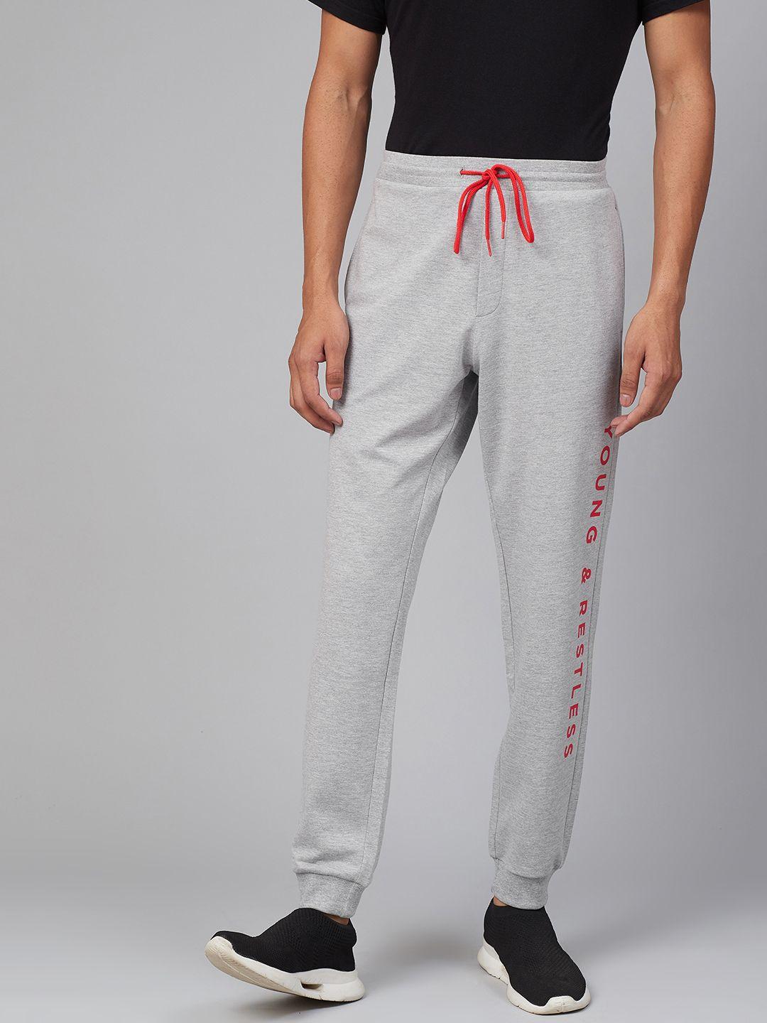 spykar men grey melange printed detail joggers