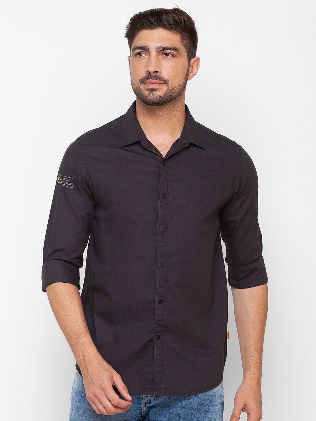 spykar men grey slim fit casual shirt