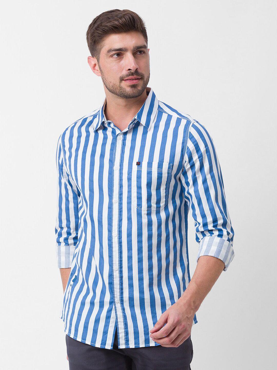 spykar men grey slim fit striped casual shirt