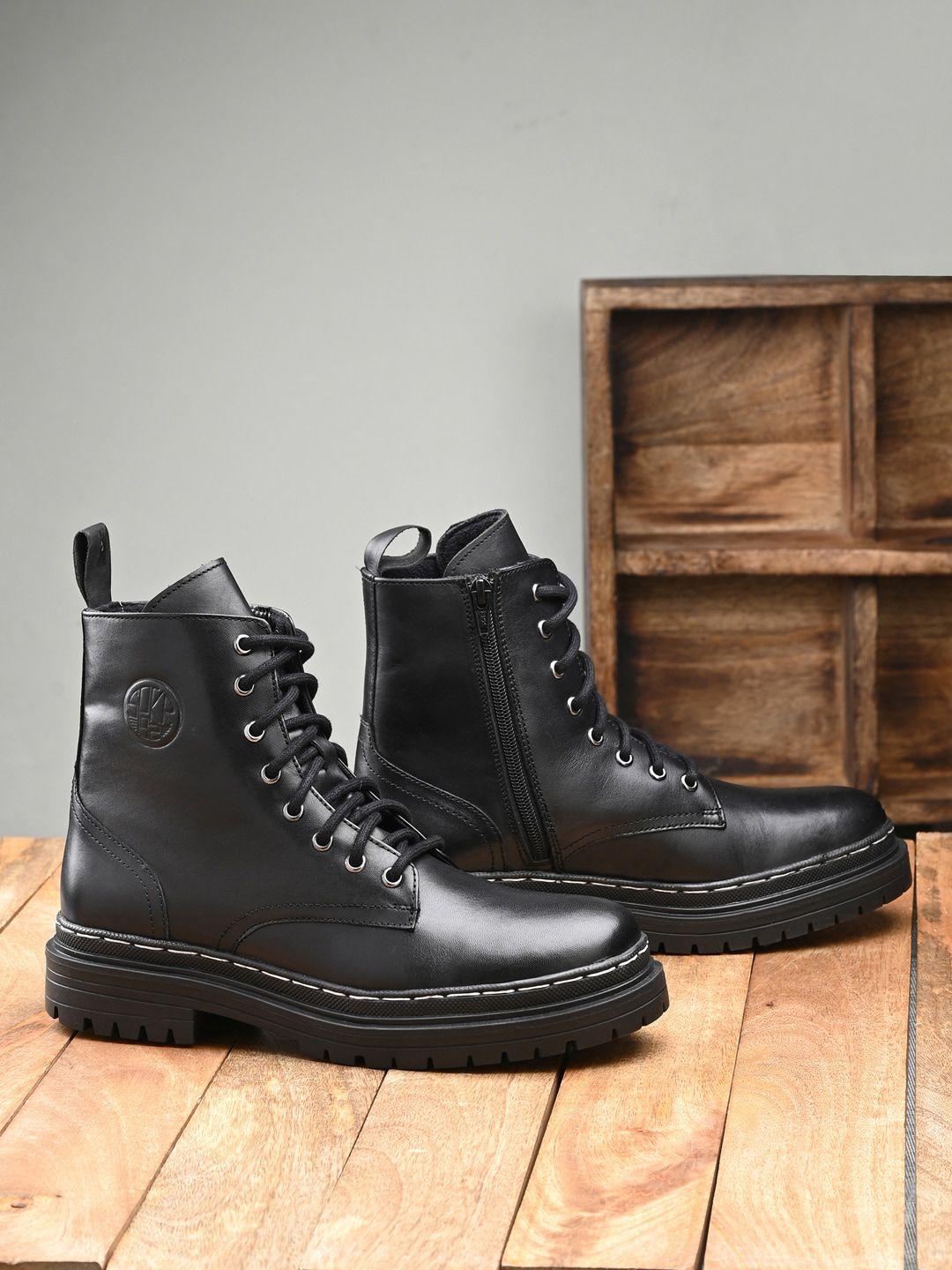 spykar men leather mid-top biker boots